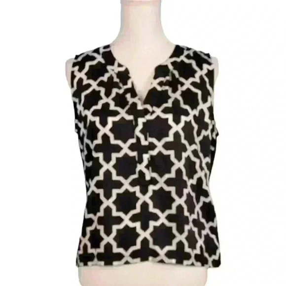 HANNA & GRACIE Woman's BLACK/WHITE Top Sleeveless Blouse Lightweight size Lg - Picture 4 of 10